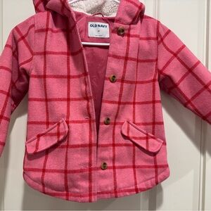 Old Navy Kids Pink Checkered Puffer Jacket